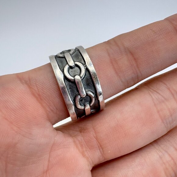 VTG Solid Sterling Silver 925 Interlocking Design Cigar Band Ring Size 10.5 - Picture 6 of 9